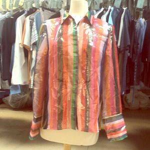 Alice and Olivia rainbow striped blouse.